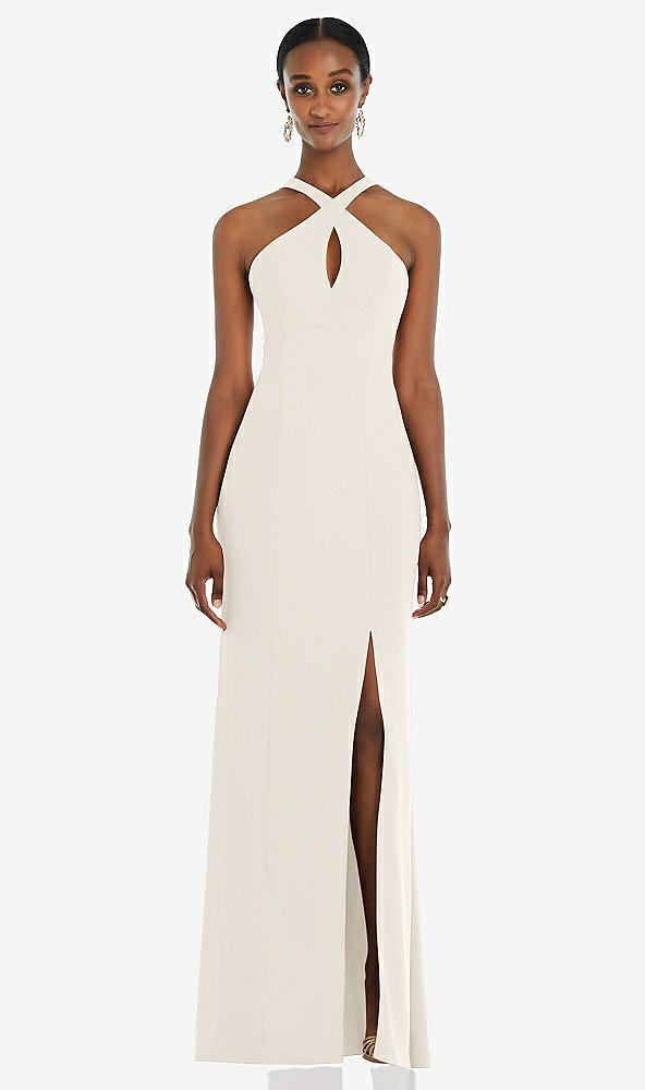 Front View - Ivory Criss Cross Halter Princess Line Trumpet Gown