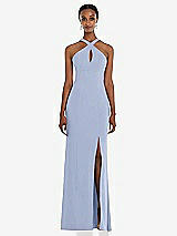Front View Thumbnail - Sky Blue Criss Cross Halter Princess Line Trumpet Gown