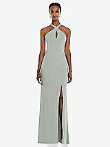 Front View Thumbnail - Willow Green Criss Cross Halter Princess Line Trumpet Gown