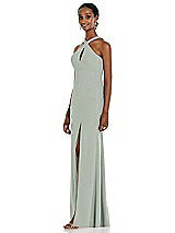 Side View Thumbnail - Willow Green Criss Cross Halter Princess Line Trumpet Gown