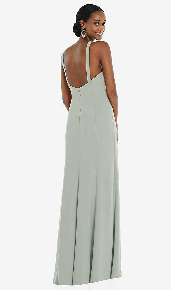 Back View - Willow Green Criss Cross Halter Princess Line Trumpet Gown