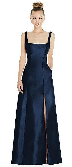 Sleeveless Square-Neck Princess Line Gown with Pockets