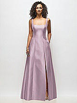 Alt View 3 Thumbnail - Suede Rose Sleeveless Square-Neck Princess Line Gown with Pockets