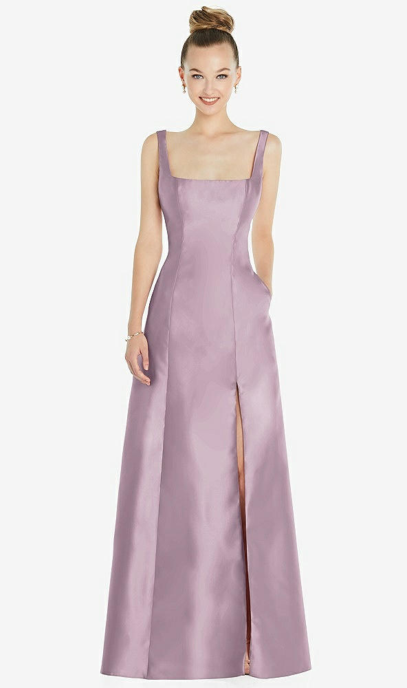 Front View - Suede Rose Sleeveless Square-Neck Princess Line Gown with Pockets