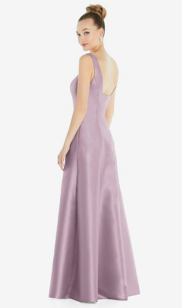 Back View - Suede Rose Sleeveless Square-Neck Princess Line Gown with Pockets