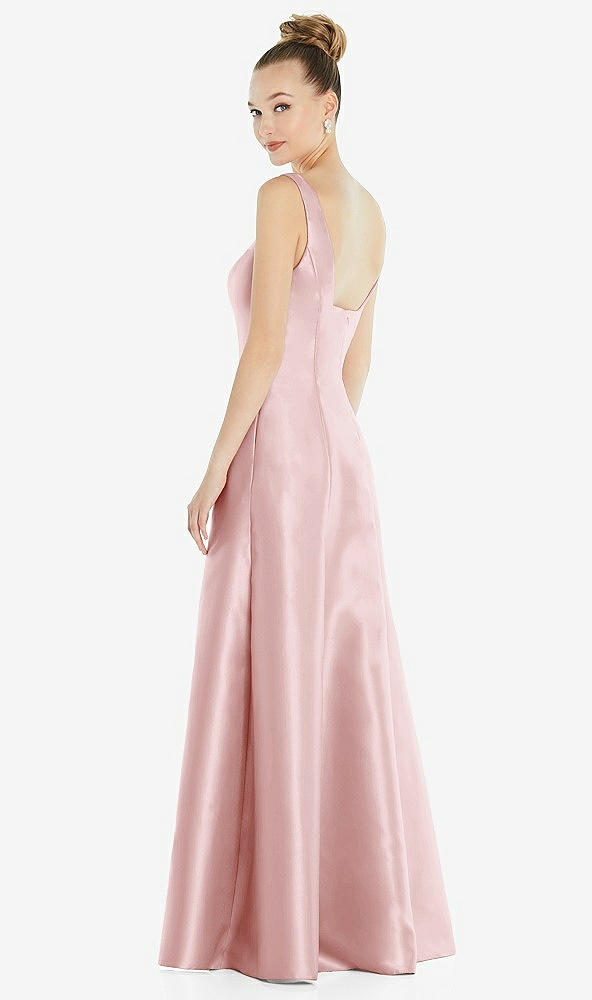 Back View - Ballet Pink Sleeveless Square-Neck Princess Line Gown with Pockets