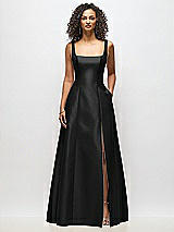 Alt View 3 Thumbnail - Black Sleeveless Square-Neck Princess Line Gown with Pockets