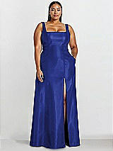 Alt View 1 Thumbnail - Cobalt Blue Sleeveless Square-Neck Princess Line Gown with Pockets