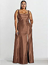 Alt View 1 Thumbnail - Cognac Sleeveless Square-Neck Princess Line Gown with Pockets