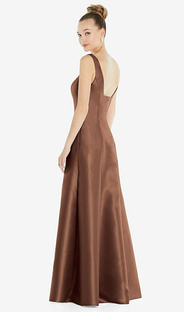 Back View - Cognac Sleeveless Square-Neck Princess Line Gown with Pockets