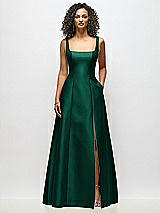 Alt View 3 Thumbnail - Hunter Green Sleeveless Square-Neck Princess Line Gown with Pockets