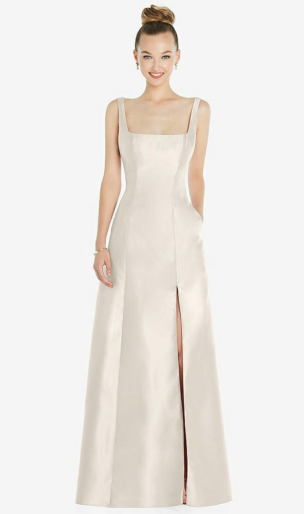Front View - Ivory Sleeveless Square-Neck Princess Line Gown with Pockets