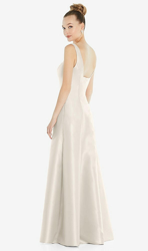 Back View - Ivory Sleeveless Square-Neck Princess Line Gown with Pockets