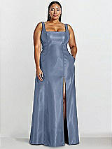 Alt View 1 Thumbnail - Larkspur Blue Sleeveless Square-Neck Princess Line Gown with Pockets