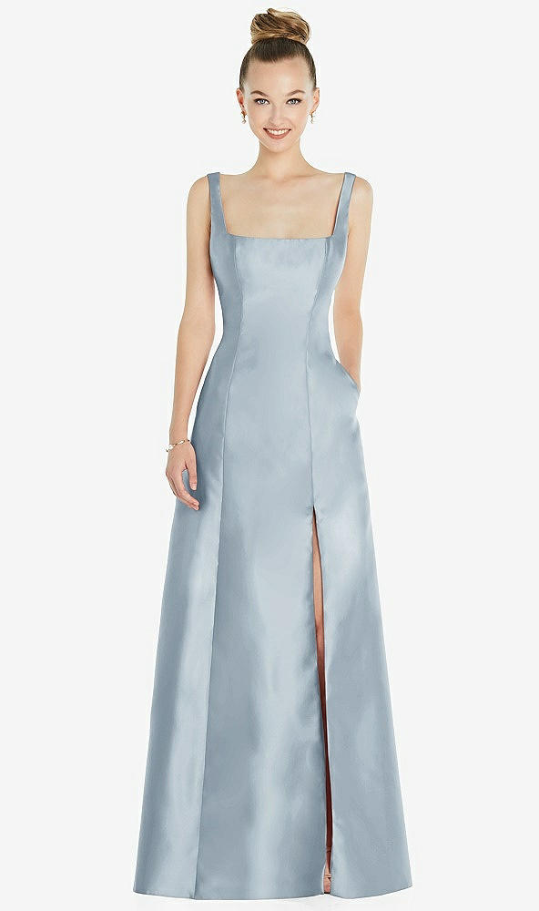 Front View - Mist Sleeveless Square-Neck Princess Line Gown with Pockets