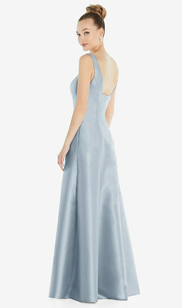 Back View - Mist Sleeveless Square-Neck Princess Line Gown with Pockets