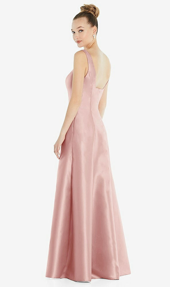 Back View - Rose Sleeveless Square-Neck Princess Line Gown with Pockets