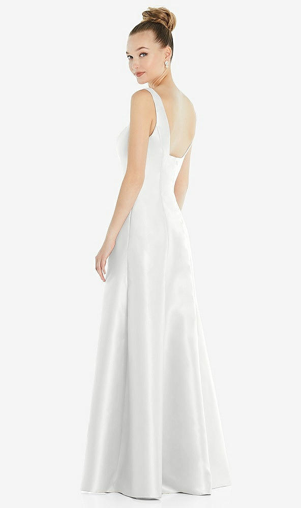 Back View - White Sleeveless Square-Neck Princess Line Gown with Pockets