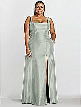 Alt View 1 Thumbnail - Willow Green Sleeveless Square-Neck Princess Line Gown with Pockets