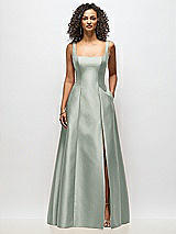 Alt View 3 Thumbnail - Willow Green Sleeveless Square-Neck Princess Line Gown with Pockets