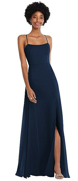 Scoop Neck Convertible Tie-Strap Maxi Dress with Front Slit