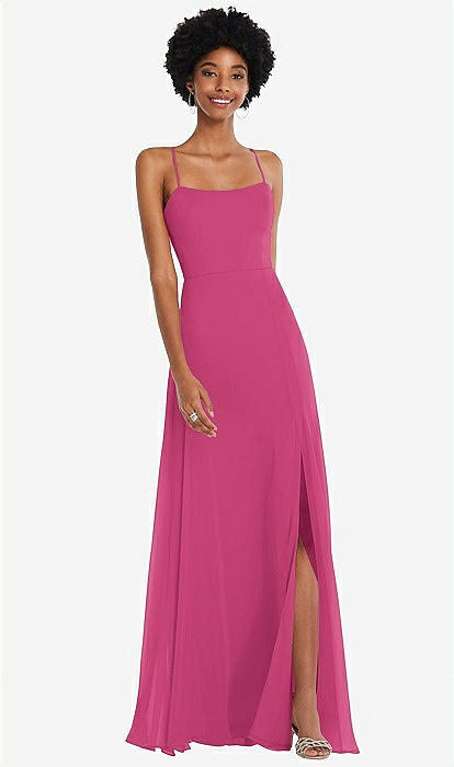 Scoop Neck Convertible Tie-strap Maxi Bridesmaid Dress With