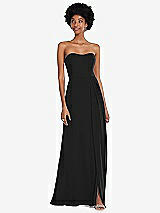 Front View Thumbnail - Black Strapless Sweetheart Maxi Dress with Pleated Front Slit