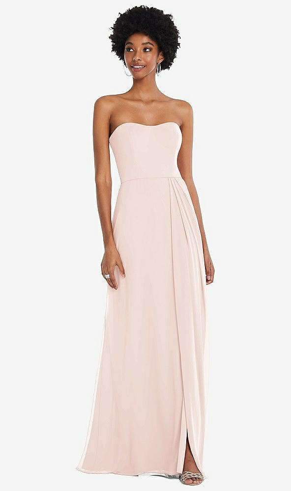 Front View - Blush Strapless Sweetheart Maxi Dress with Pleated Front Slit