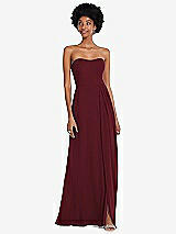 Front View Thumbnail - Cabernet Strapless Sweetheart Maxi Dress with Pleated Front Slit