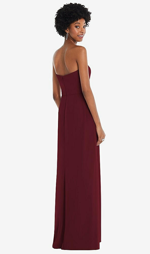 Back View - Cabernet Strapless Sweetheart Maxi Dress with Pleated Front Slit