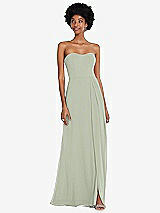 Front View Thumbnail - Celadon Strapless Sweetheart Maxi Dress with Pleated Front Slit