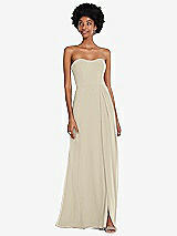 Front View Thumbnail - Champagne Strapless Sweetheart Maxi Dress with Pleated Front Slit