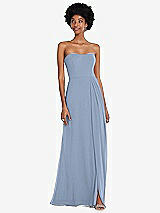 Front View Thumbnail - Cloudy Strapless Sweetheart Maxi Dress with Pleated Front Slit