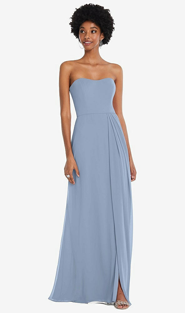 Front View - Cloudy Strapless Sweetheart Maxi Dress with Pleated Front Slit