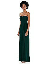 Side View Thumbnail - Evergreen Strapless Sweetheart Maxi Dress with Pleated Front Slit