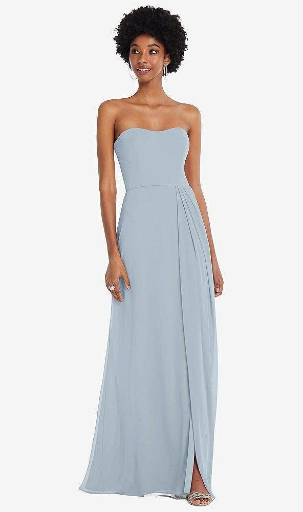 Front View - Mist Strapless Sweetheart Maxi Dress with Pleated Front Slit