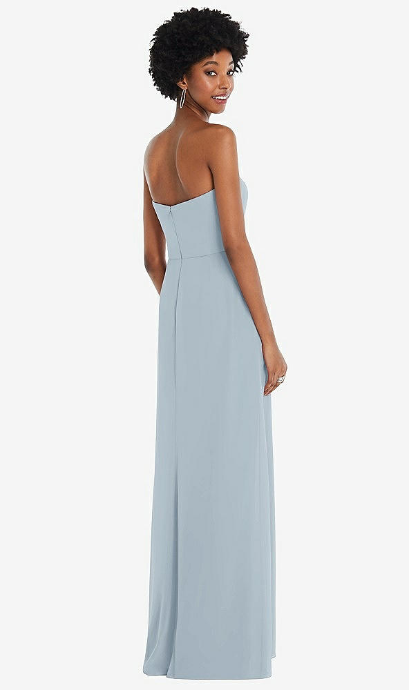 Back View - Mist Strapless Sweetheart Maxi Dress with Pleated Front Slit
