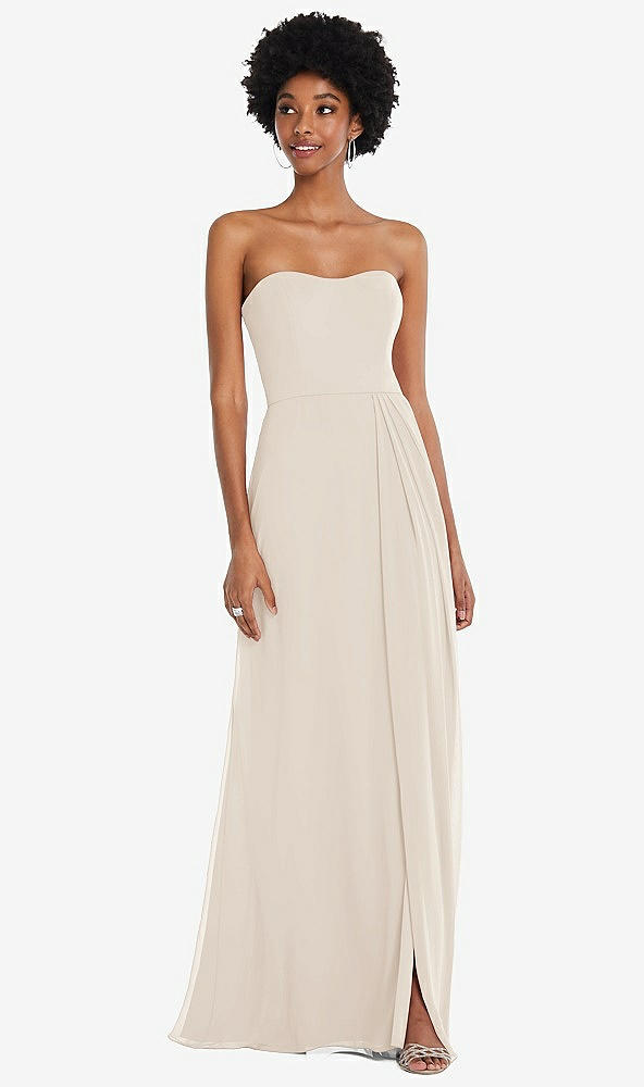 Front View - Oat Strapless Sweetheart Maxi Dress with Pleated Front Slit