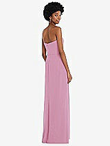 Rear View Thumbnail - Powder Pink Strapless Sweetheart Maxi Dress with Pleated Front Slit