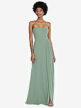 Front View Thumbnail - Seagrass Strapless Sweetheart Maxi Dress with Pleated Front Slit