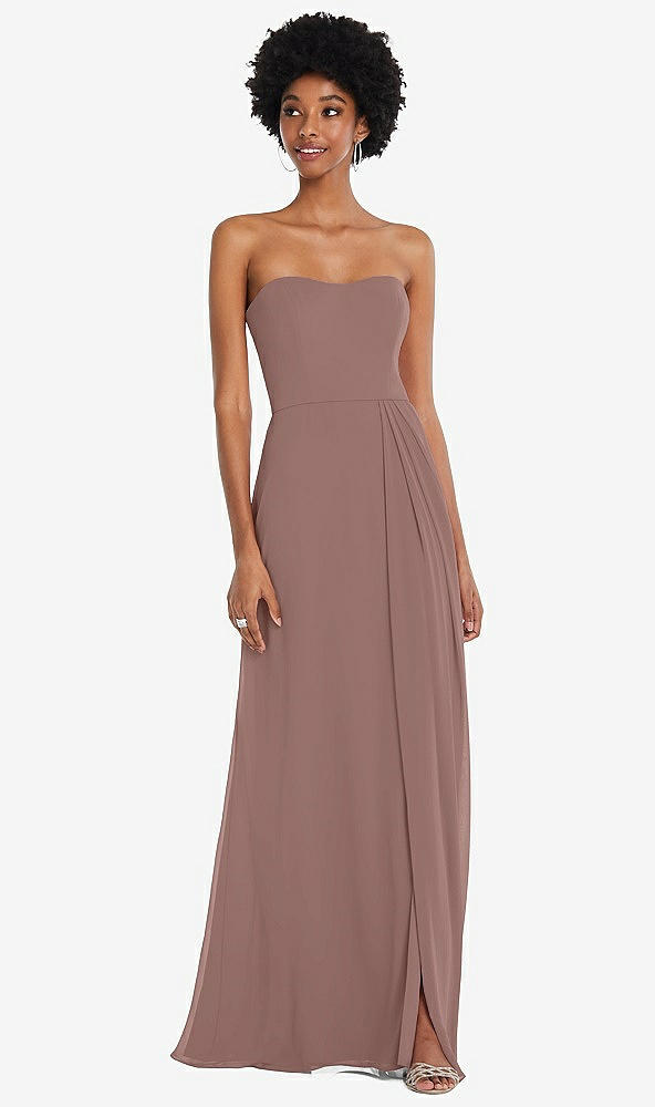 Front View - Sienna Strapless Sweetheart Maxi Dress with Pleated Front Slit