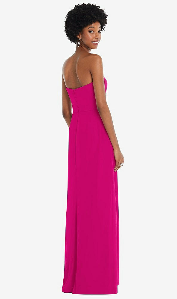 Back View - Think Pink Strapless Sweetheart Maxi Dress with Pleated Front Slit