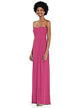Side View Thumbnail - Tea Rose Strapless Sweetheart Maxi Dress with Pleated Front Slit