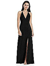 Alt View 1 Thumbnail - Black Deep V-Neck Metallic Gown with Convertible Straps