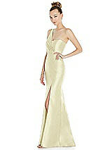 Side View Thumbnail - Butter Yellow Draped One-Shoulder Satin Trumpet Gown with Front Slit