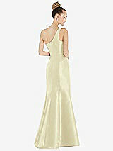 Rear View Thumbnail - Butter Yellow Draped One-Shoulder Satin Trumpet Gown with Front Slit