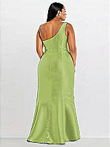 Alt View 2 Thumbnail - Mojito Draped One-Shoulder Satin Trumpet Gown with Front Slit