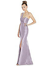 Side View Thumbnail - Lilac Haze Draped One-Shoulder Satin Trumpet Gown with Front Slit