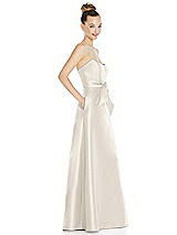 Side View Thumbnail - Ivory Basque-Neck Strapless Satin Gown with Mini Sash