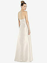 Rear View Thumbnail - Ivory Basque-Neck Strapless Satin Gown with Mini Sash